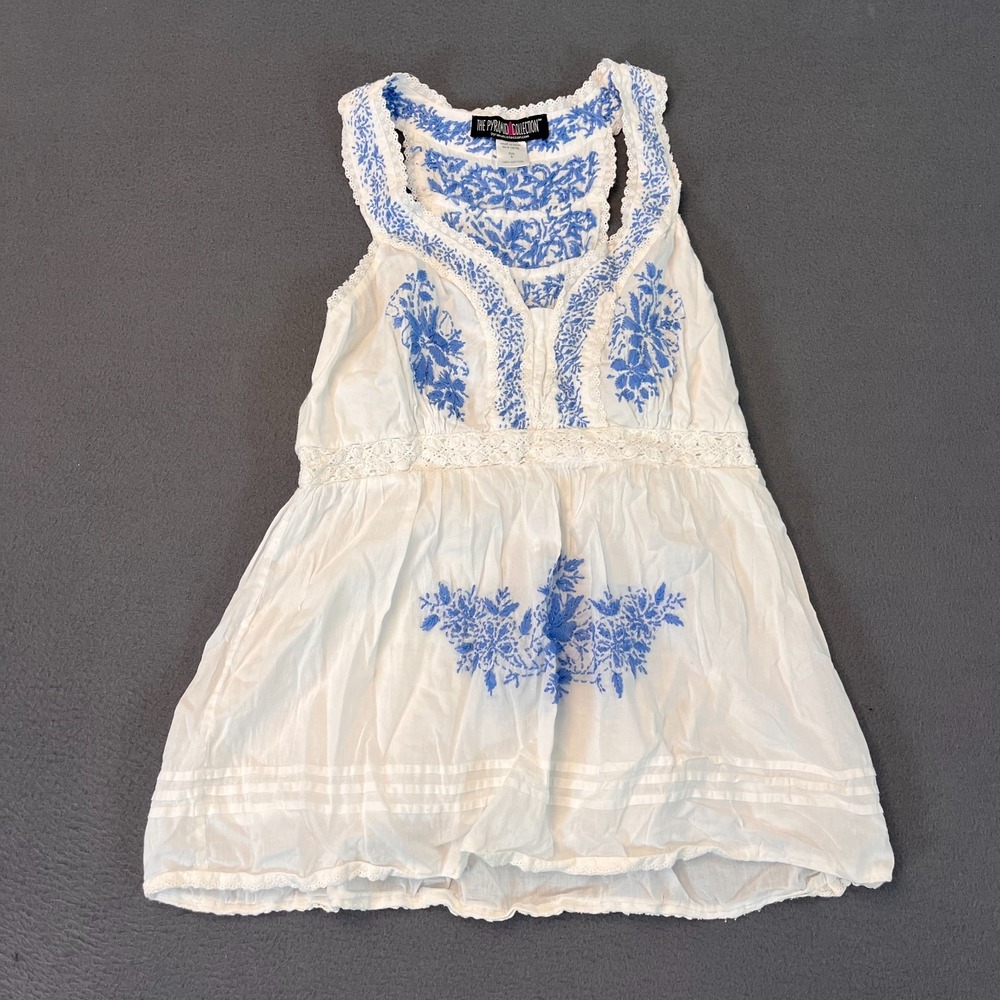 The Pyramid Collection Womens Small Sleeveless Top Blouse Lace Blue‎ Embroidery